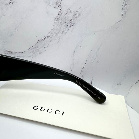 New GUCCI Sunglasses Wrap Square Black Gold Metal GG 55-16-130mm Authentic Gucci main image 13